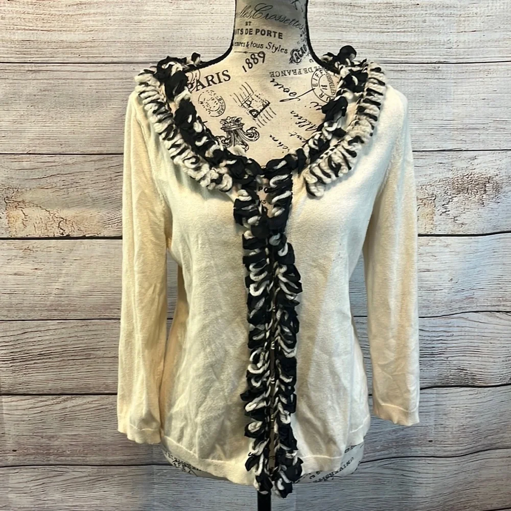 Nic + Zoe Cropped Cardigan Sweater Shrug Yarn Trim Size Petite Large